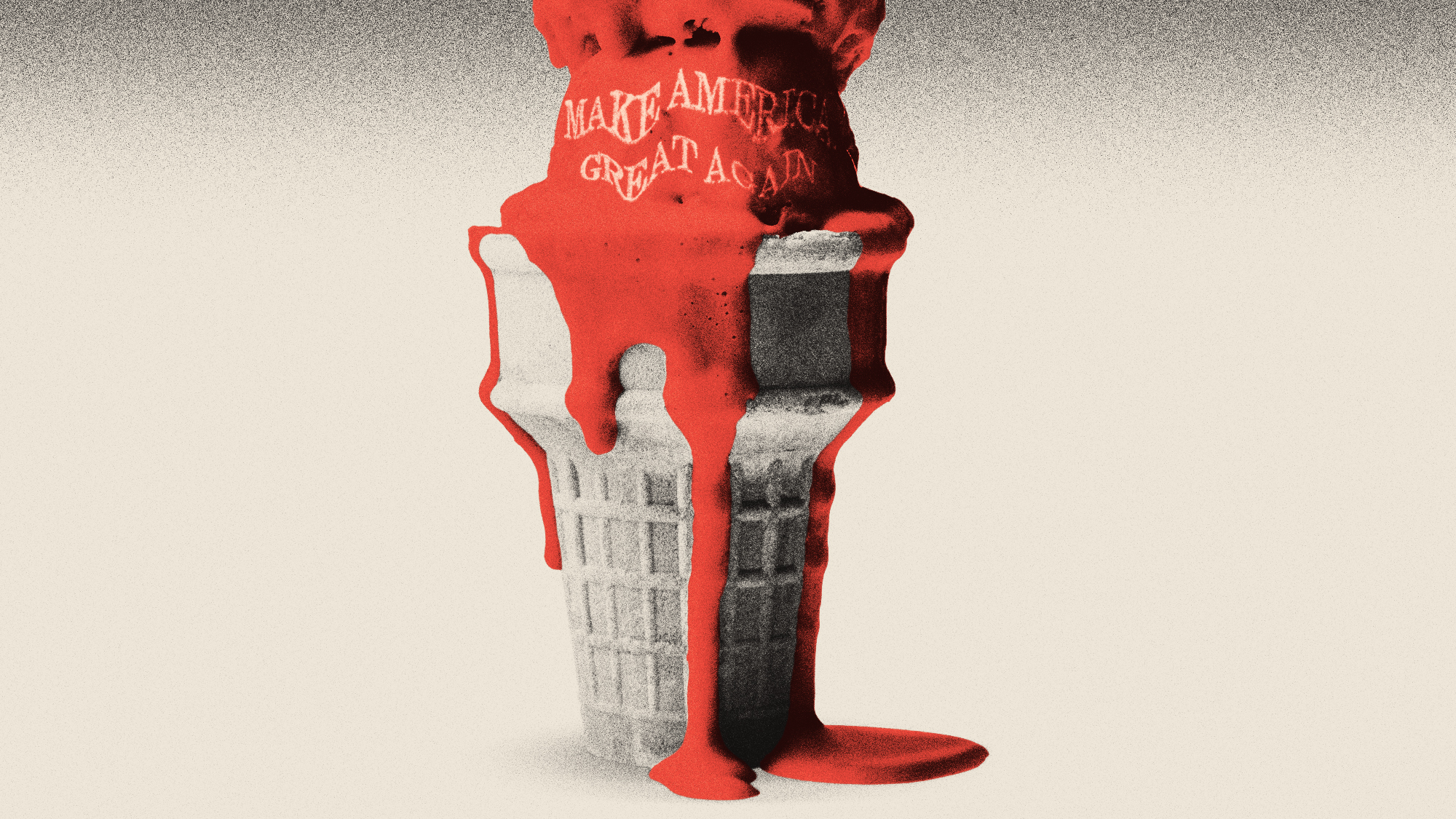 Illustration of a red MAGA ice cream cone melting