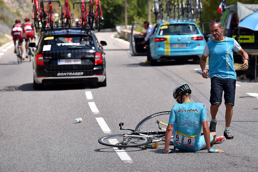 Lieuwe Westra (Astana) hit the deck during stage 17.