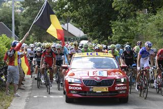 The peloton is neutralised on stage three of the 2015 Tour de France