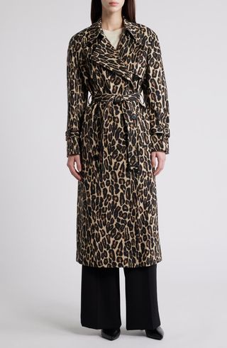 Trenchcoat aus Wollmischung mit Leopardenmuster