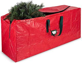 red Zober Christmas Tree Storage Bag with black handles