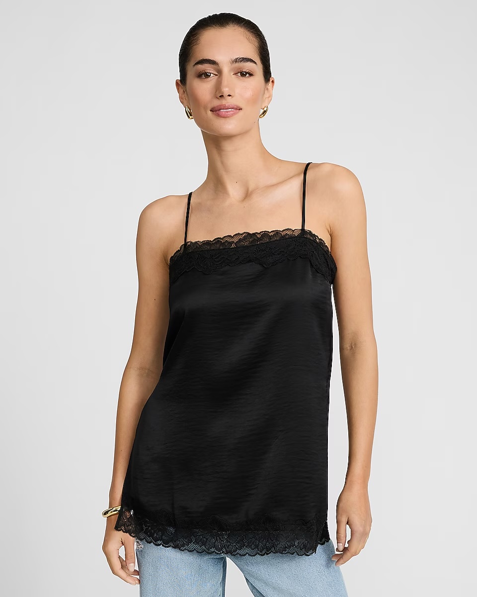 express, Satin Lace Trim Square Neck Tunic Cami