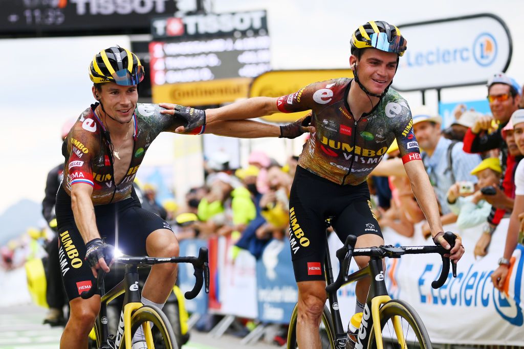 Sepp Kuss (right) alongside Primoz Roglic at the 2022 Tour de France