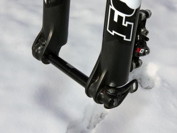 The thru-axle setup is a must-have for this much travel.