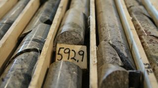 Stored core samples that are cylinder shaped, labelled 5929.