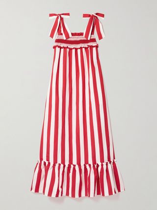 red and white striped dress with tied ribbons at the straps
