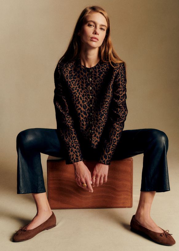 Marlys Jacket - Jacquard Leopard Noir Bronze - Recycled Wool - S&amp;eacute;zane