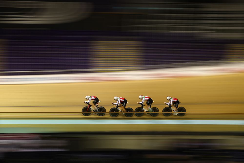 laudio Imhof, Stefan Bissegger, Reto Muller and Loic Perizzolo of Switzerland in action during the Men's Team Pursuit