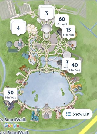 Epcot wait times from the My Disney Experience App