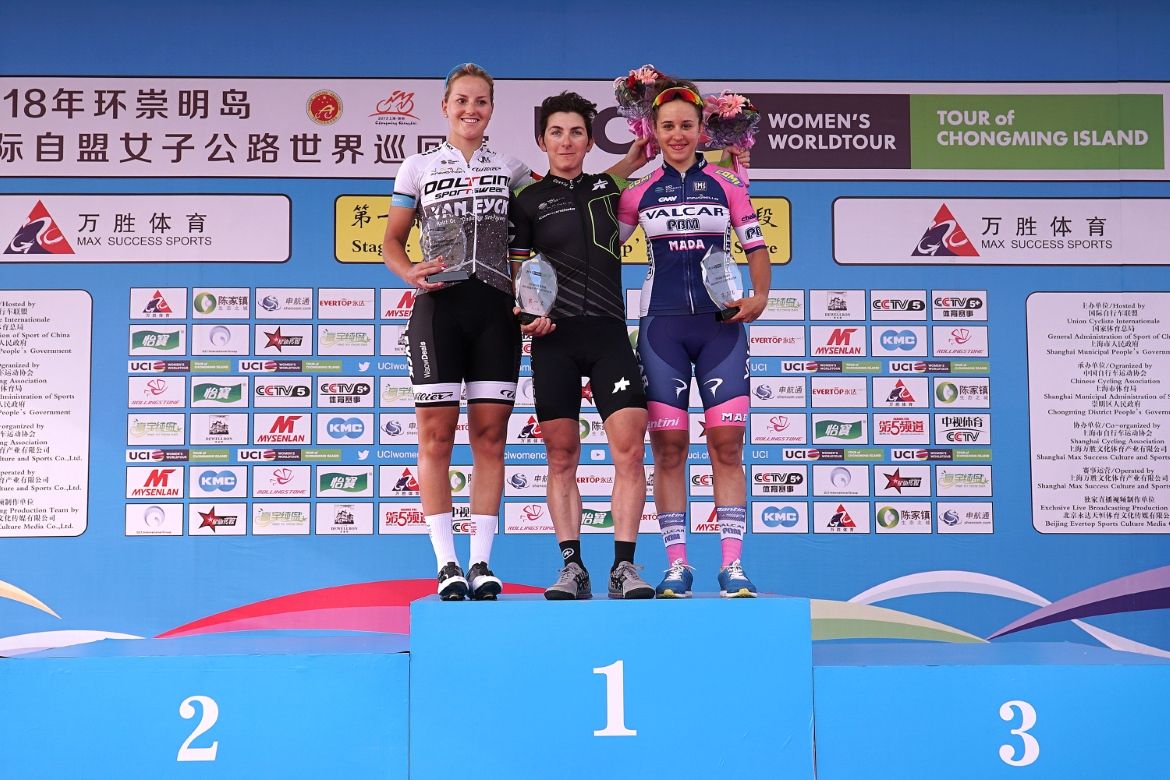 Kelly Druyts, Giorgia Bronzini and Silvia Persico on the podium