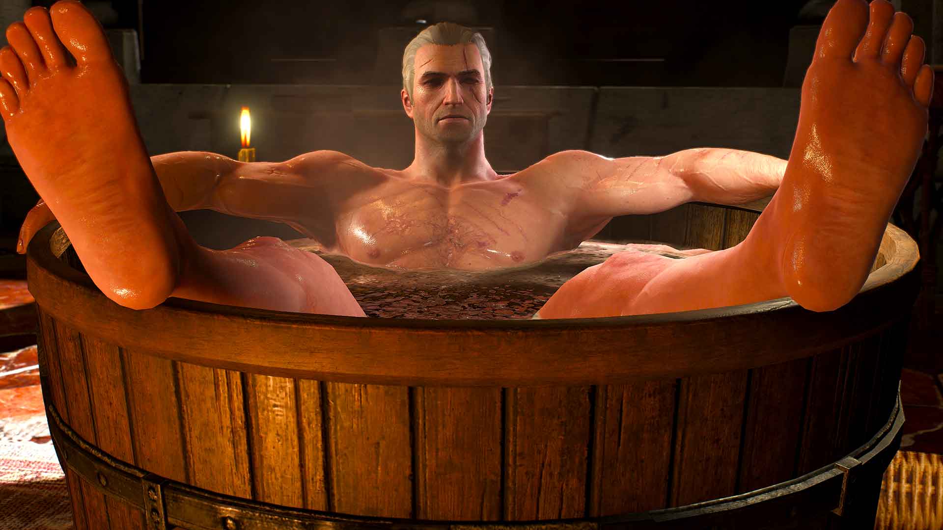 Tub Geralt, just chilling in his tub.