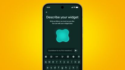 The Create My Widget Android interface on a yellow background