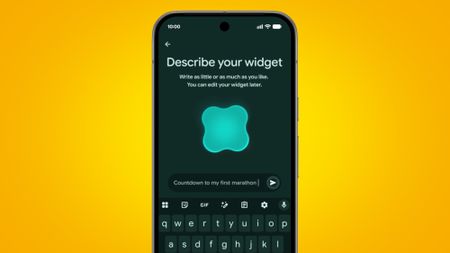 The Create My Widget Android interface on a yellow background