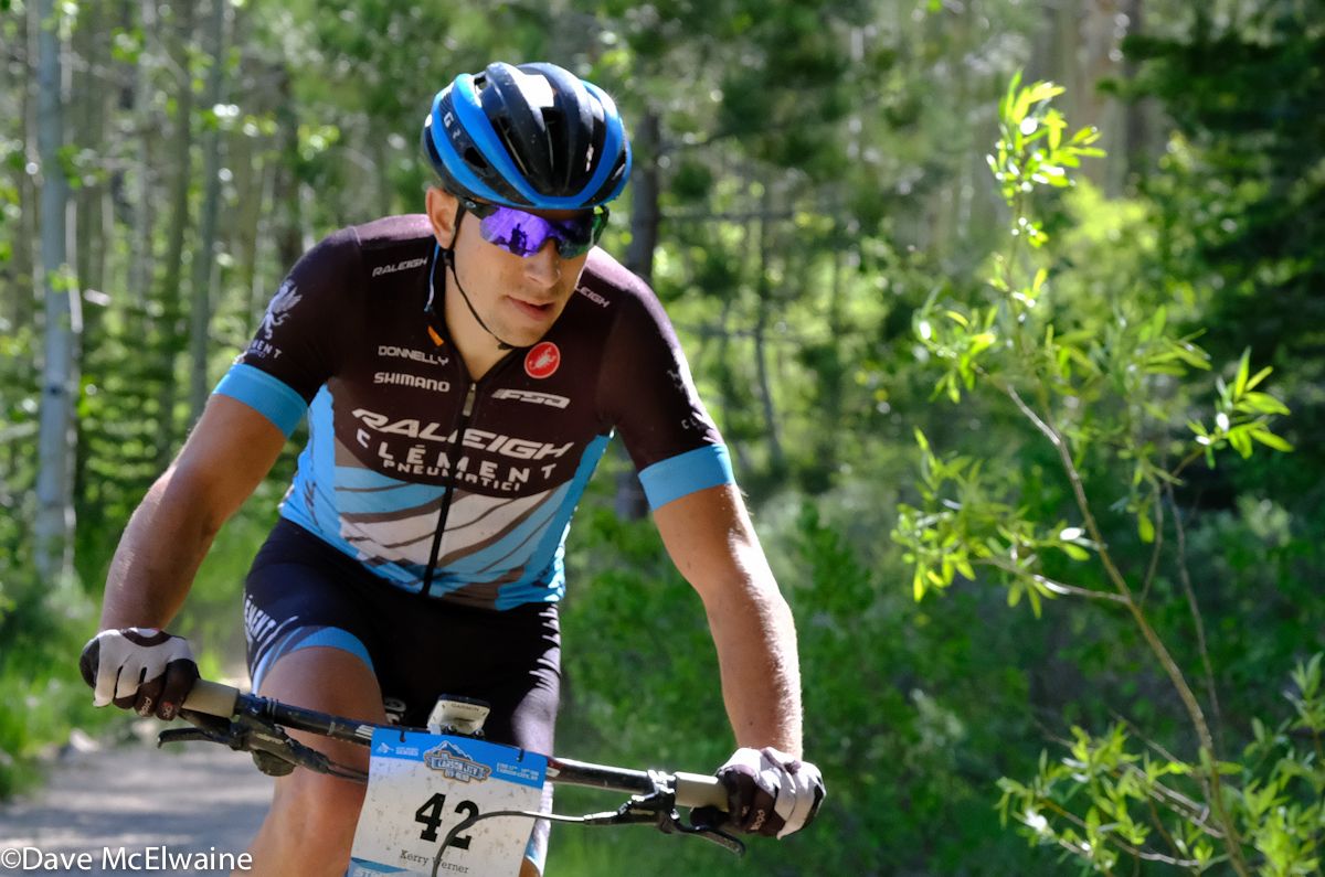 Kerry Werner (Raleigh Clement) riding in the top twenty mid-race