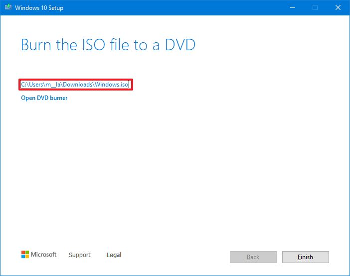 Откройте расположение Windows 10 ISO