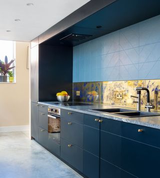 navy one wall kitchen