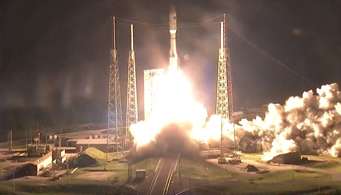 A United Launch Alliance Atlas V rocket carrying the U.S. Air Force's Advanced Extremely High Frequency 5 military communications satellite lifts off from Space Launch Complex 41 at Cape Canaveral Air Force Station in Florida on Aug. 8, 2019.