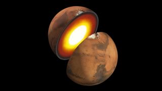 The inner structure of Mars: its outer crust, mantle and then inner core.
