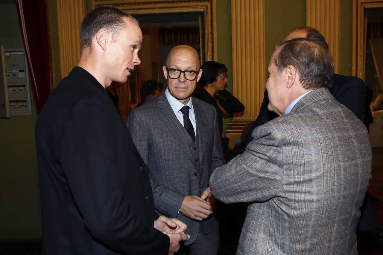 Chris Froome, Dave Brailsford and Giro d'Italia director Mauro Vegni.