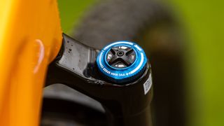 Close up of top of shock on mountain bike