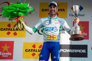 Davide Cimolai (FDJ) collects his prizes for winning stage 1 at Volta Catalunya