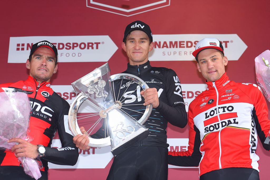 The Strade Bianche podium