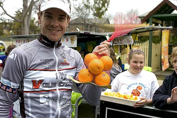 The fruits of his labour: David Kemp will be making some orange juice for his Fly V Australia teammates after the stage tomorrow?