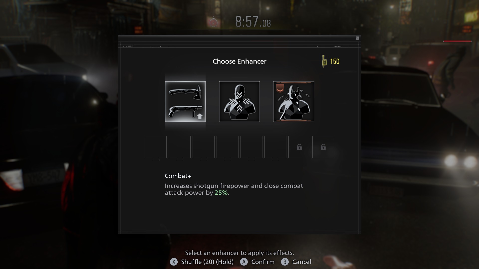 The enhancement screen in Resident Evil Requiem's Leon Must Die Forever mode.