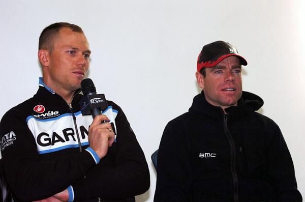 The reigning and previous road world champions, Thor Hushovd and Cadel Evans.