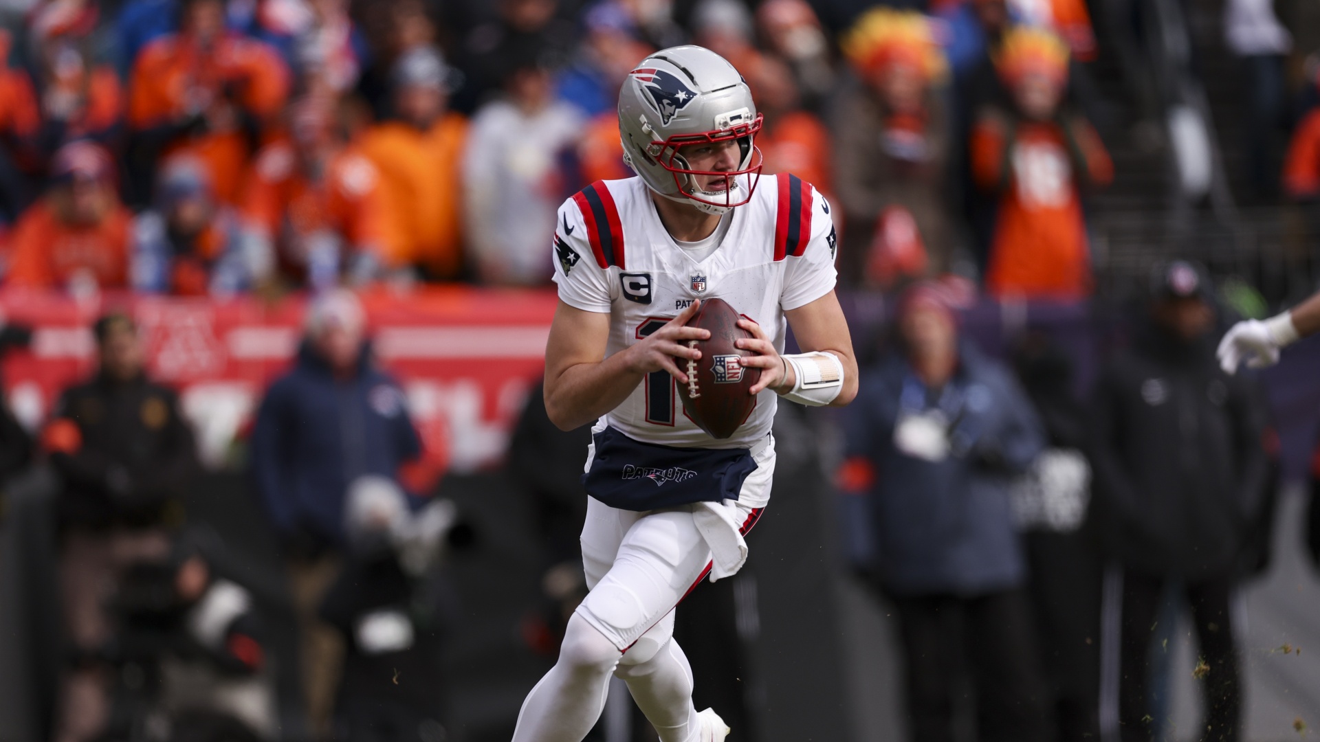 Drake Maye in action for the New England Patriots ahead of the 2026 Super Bowl