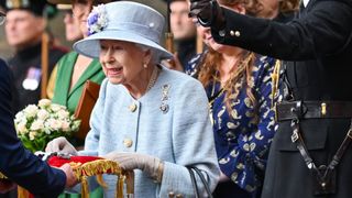 Queen Elizabeth II during the traditional Ceremony of the Keys at Holyroodhouse on June 27