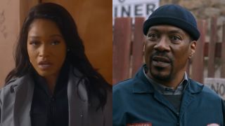 Side by side of Keke Palmer and Eddie Murphy in The Pickup, both looked surprised.