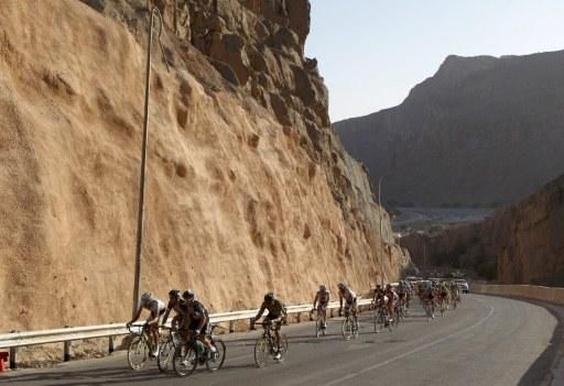 The peloton on a climb in Oman