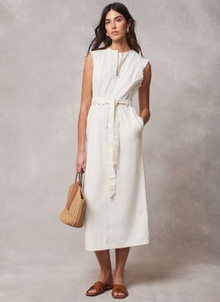 Cream Denim Midi Dress