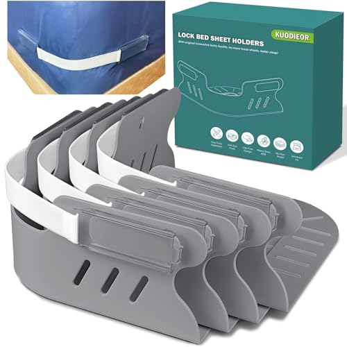 Bed Sheet Holders for Corners, Heavy Duty Fitted Sheet Holder With Lock Fastener Straps &amp;amp;anti-Slip Pads Keep Sheets Firm&amp;amp;tight, No More Loose Sheets, Easy Installation for Any Mattress Sizes(set of 4)