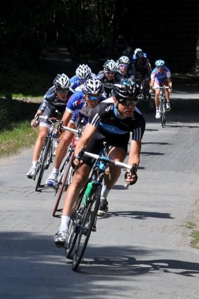 Russell Downing (Sky) leads the peloton.