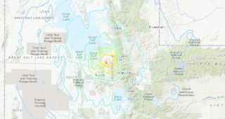 A map showing the area of impact (the orange and yellow regions were hit hardest).