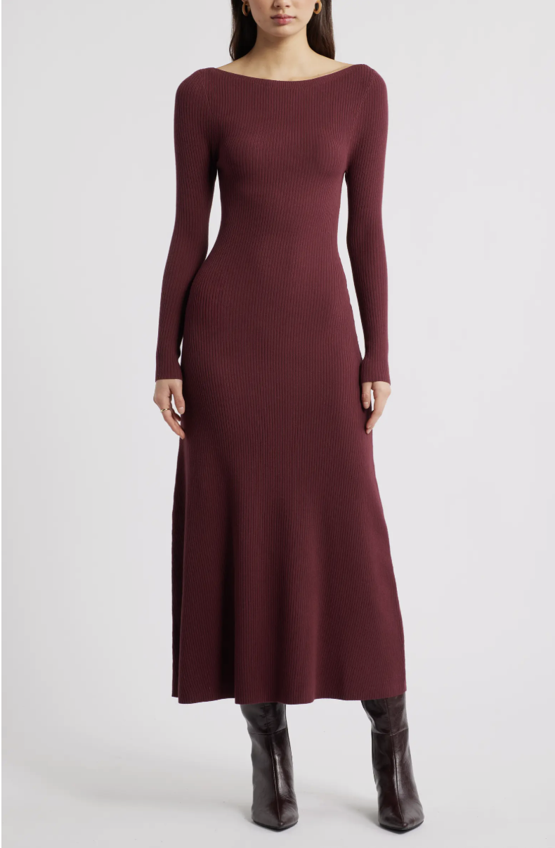 Open Edit, Long Sleeve Rib Maxi Dress