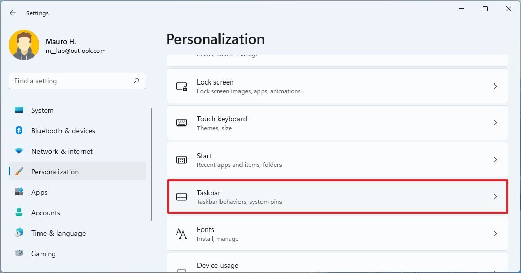 Open Taskbar settings