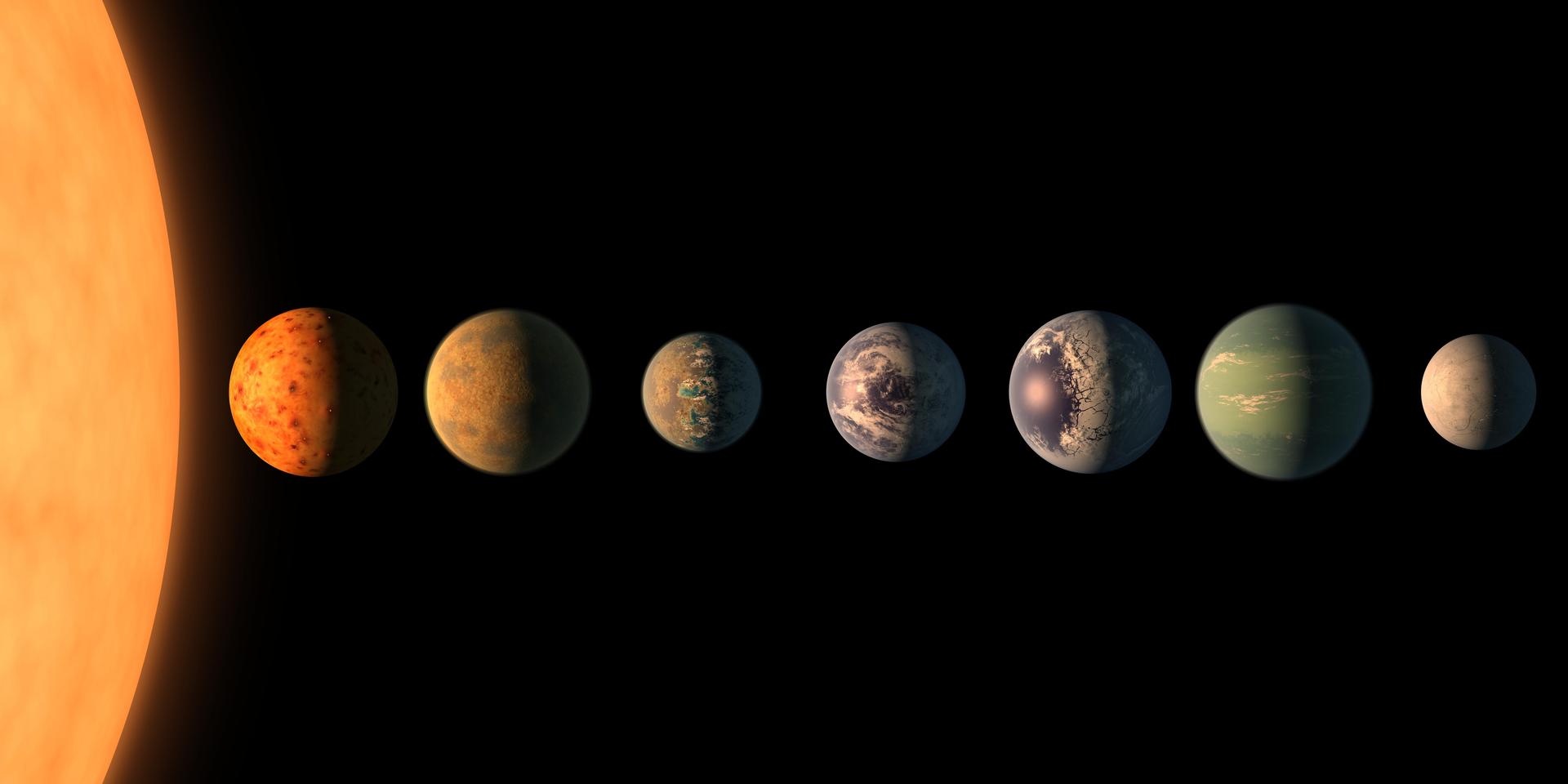 An illustration of the planets in the Trappist-1 system