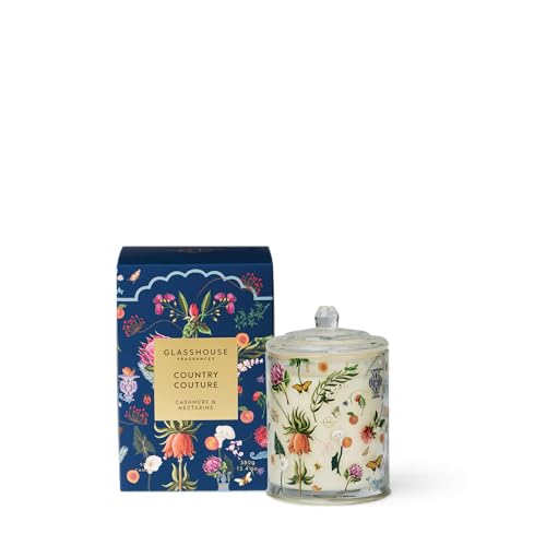 Glasshouse Fragrances Country Couture Candle, Triple Scented Natural Soy Wax Blend, 2 Wicks & Glass Jar, 65 Hour Burn Time, Cashmere & Nectarine, 13.4 Oz. (380g)