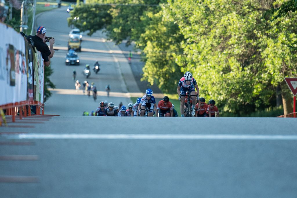 Abby Krawczyk (Orion Racing p/b Kul Chocolate) brings the field across the line to start the finish circuits