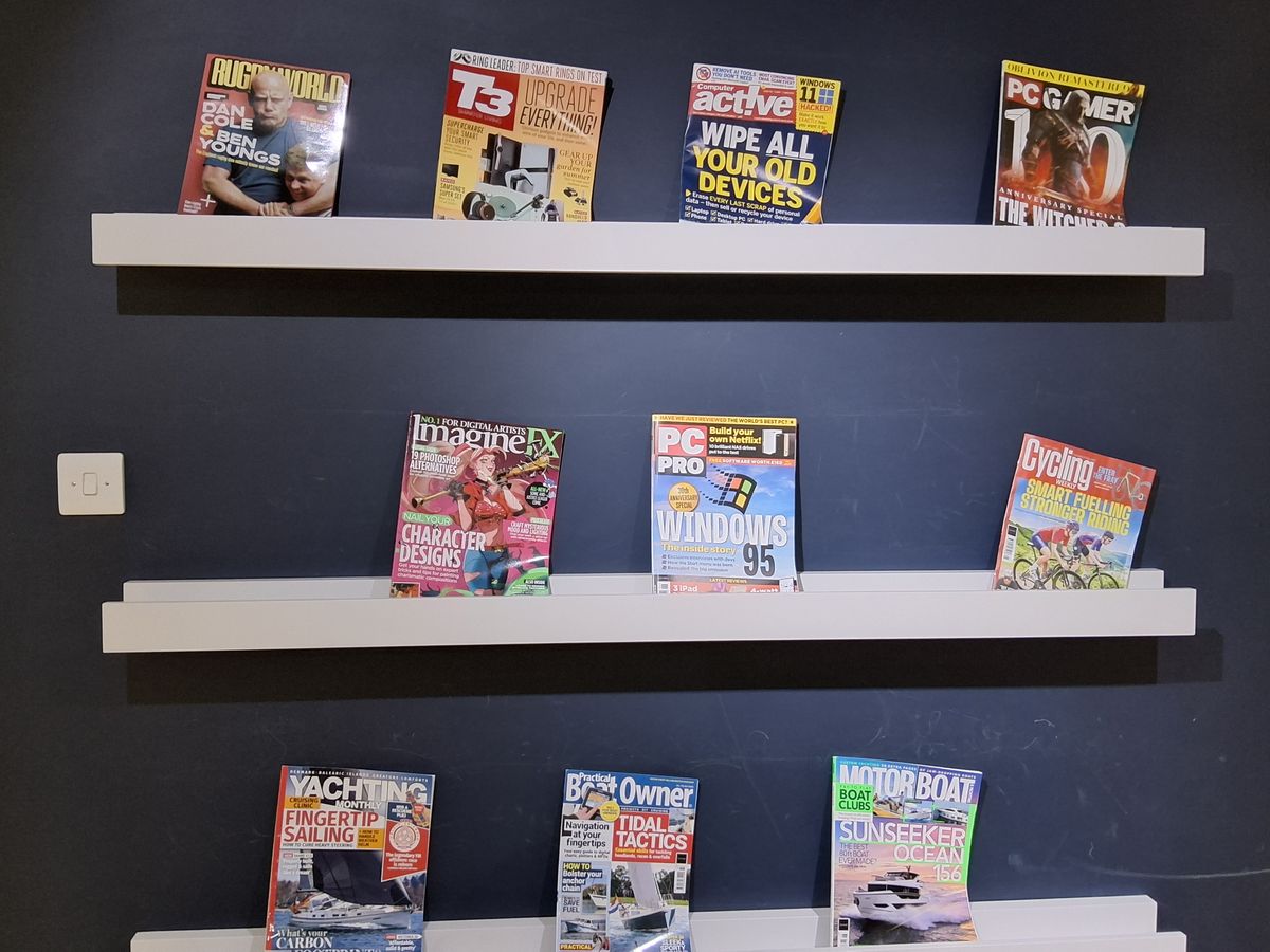 Magazines on shelves