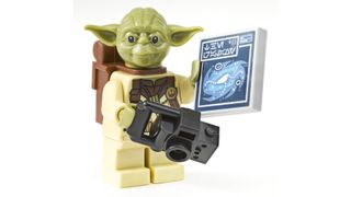 LEGO Star Wars Yoda Minifigure with a galaxy map, rucksack and camera