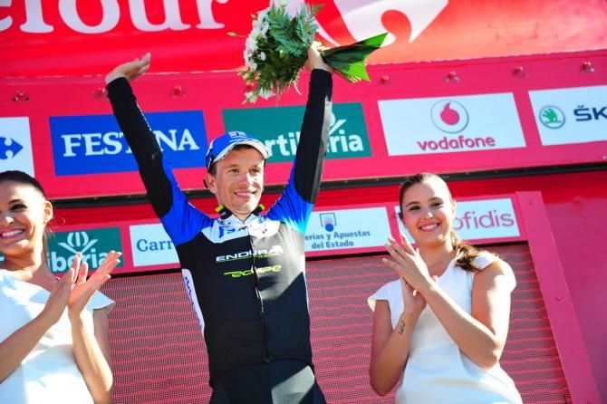 Vuelta a Espana stage eight winner Leopold K&ouml;nig (NetApp-Endura) on the podium