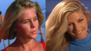 Nicole Eggert and Brande Roderick, shown in the opening credits to Baywatch, pictured side by side.