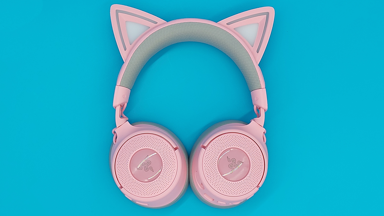 The Kraken Kitty V3 Pro wireless gaming headset in quartz pink.