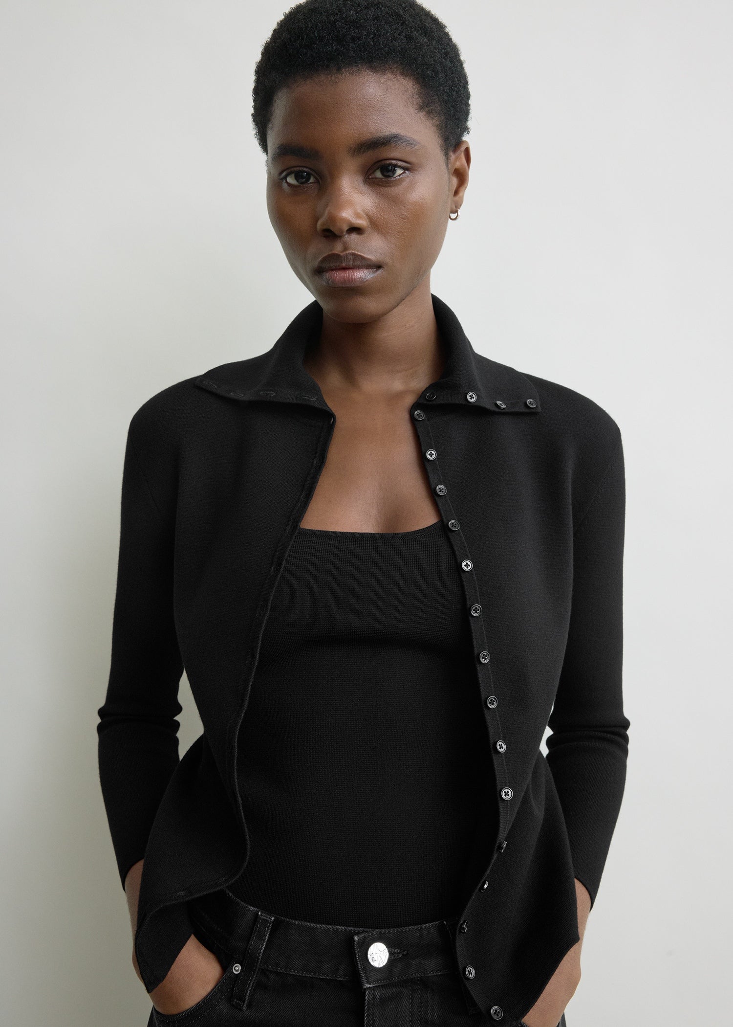 Fitted Polo Cardigan Black - Xxs