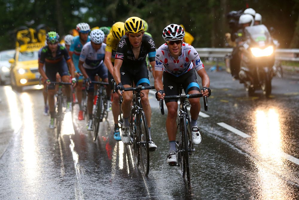 Richie Porte leads Geraint Thomas and Chris Froome.