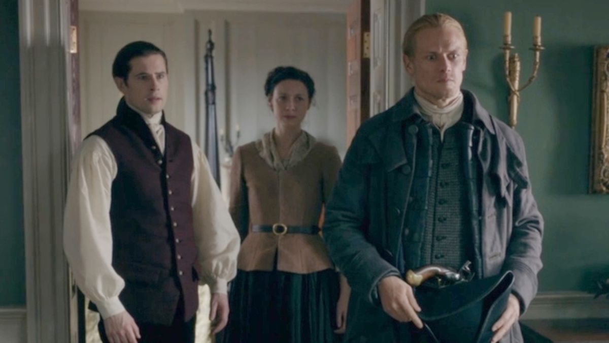 Lord John, Claire, and Jamie confronted by William in Outlander Season 7x11